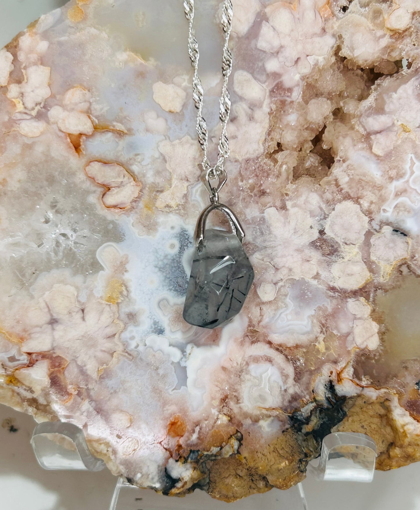 Black tourmaline in quartz s925 necklace 20”