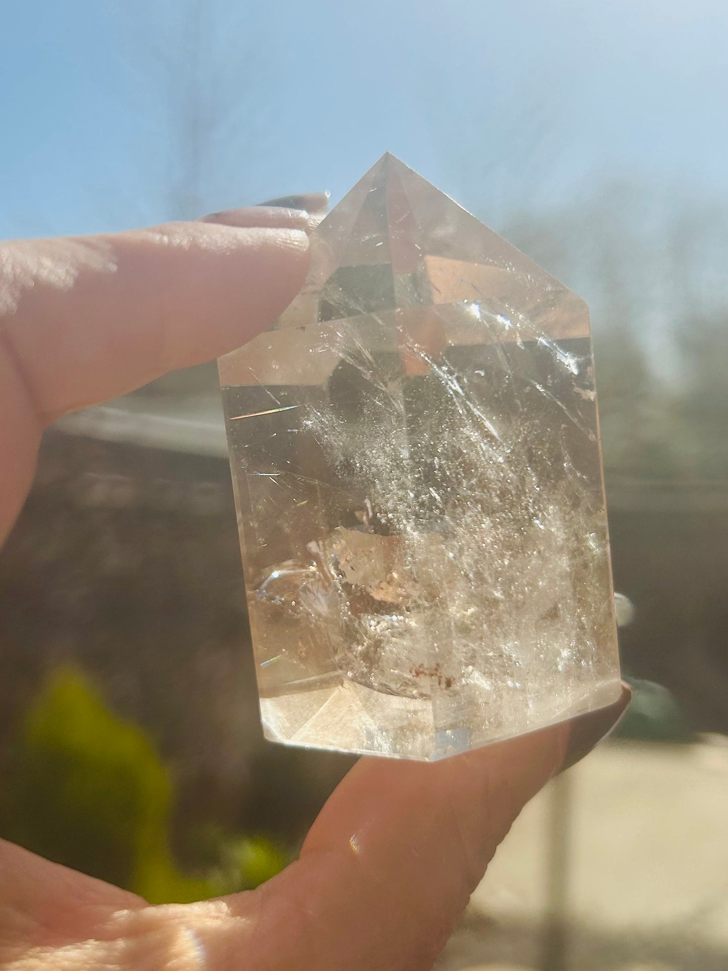 Smoky quartz tower with rutile