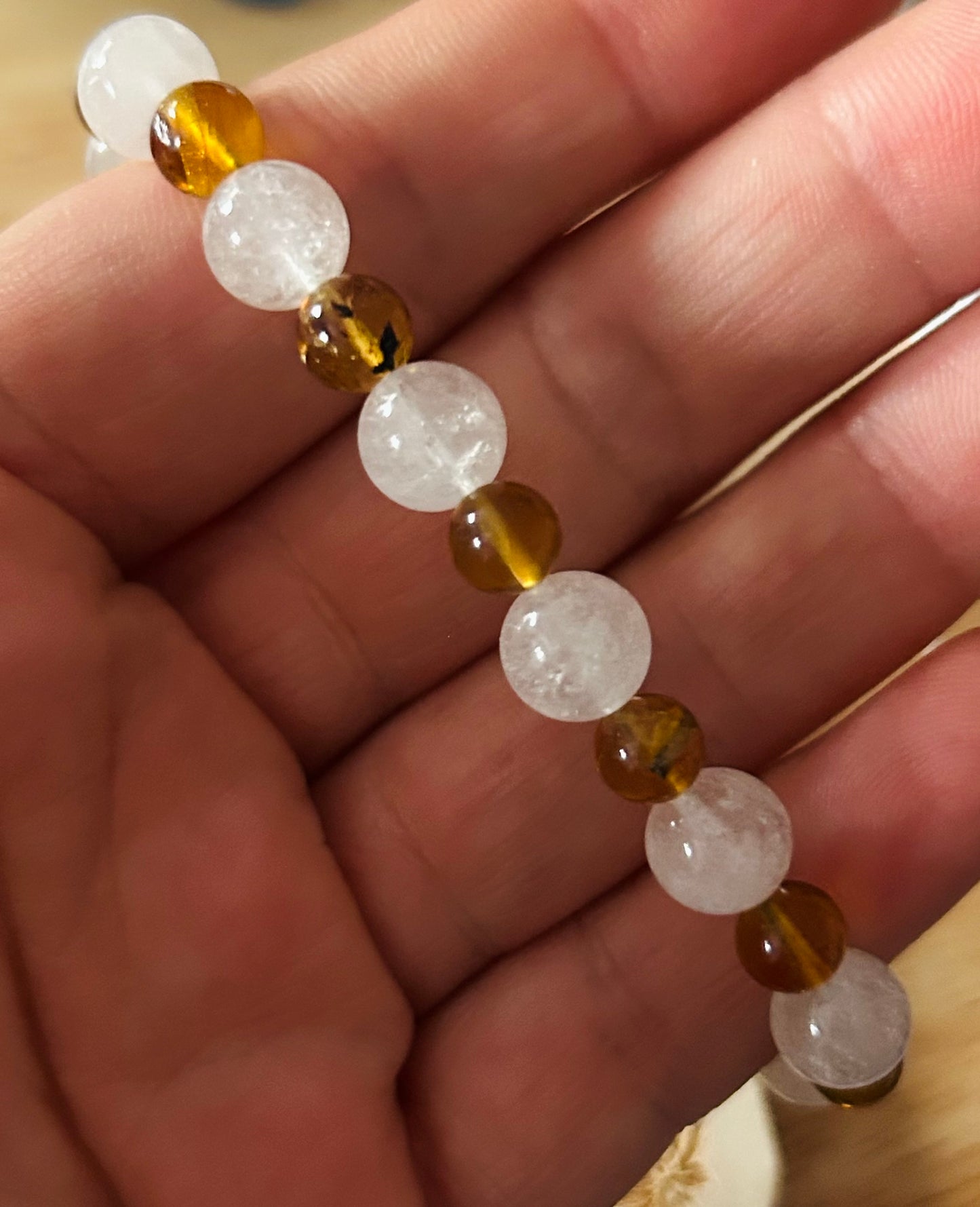 Blue amber and clear quartz