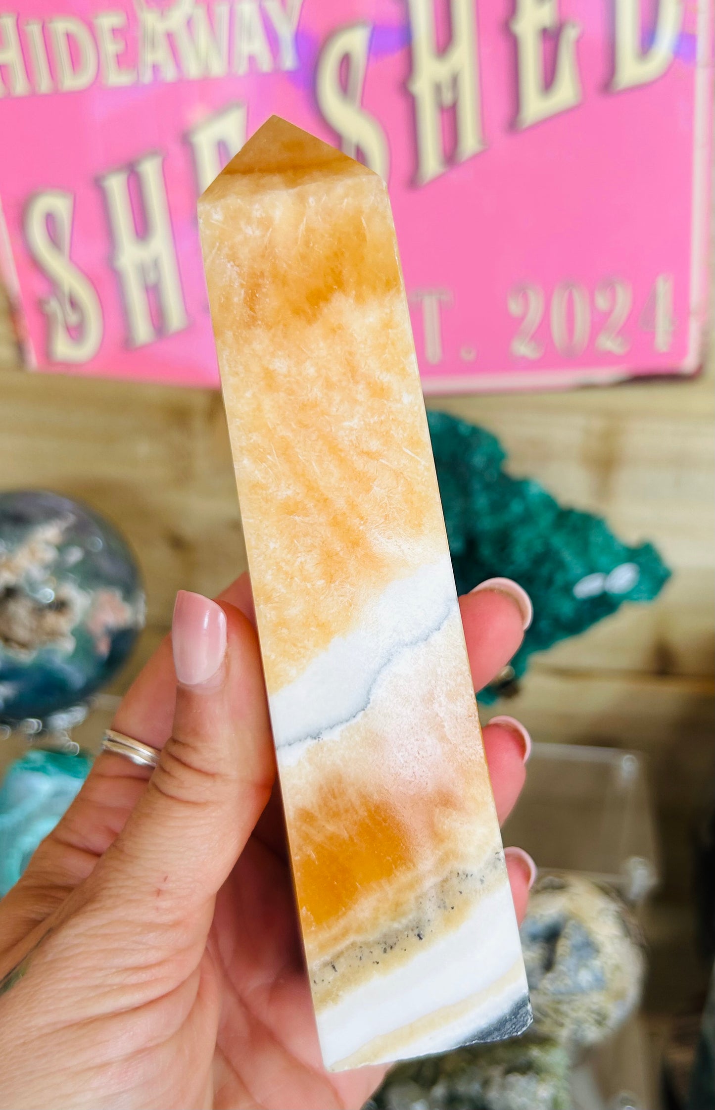 Orange calcite tower