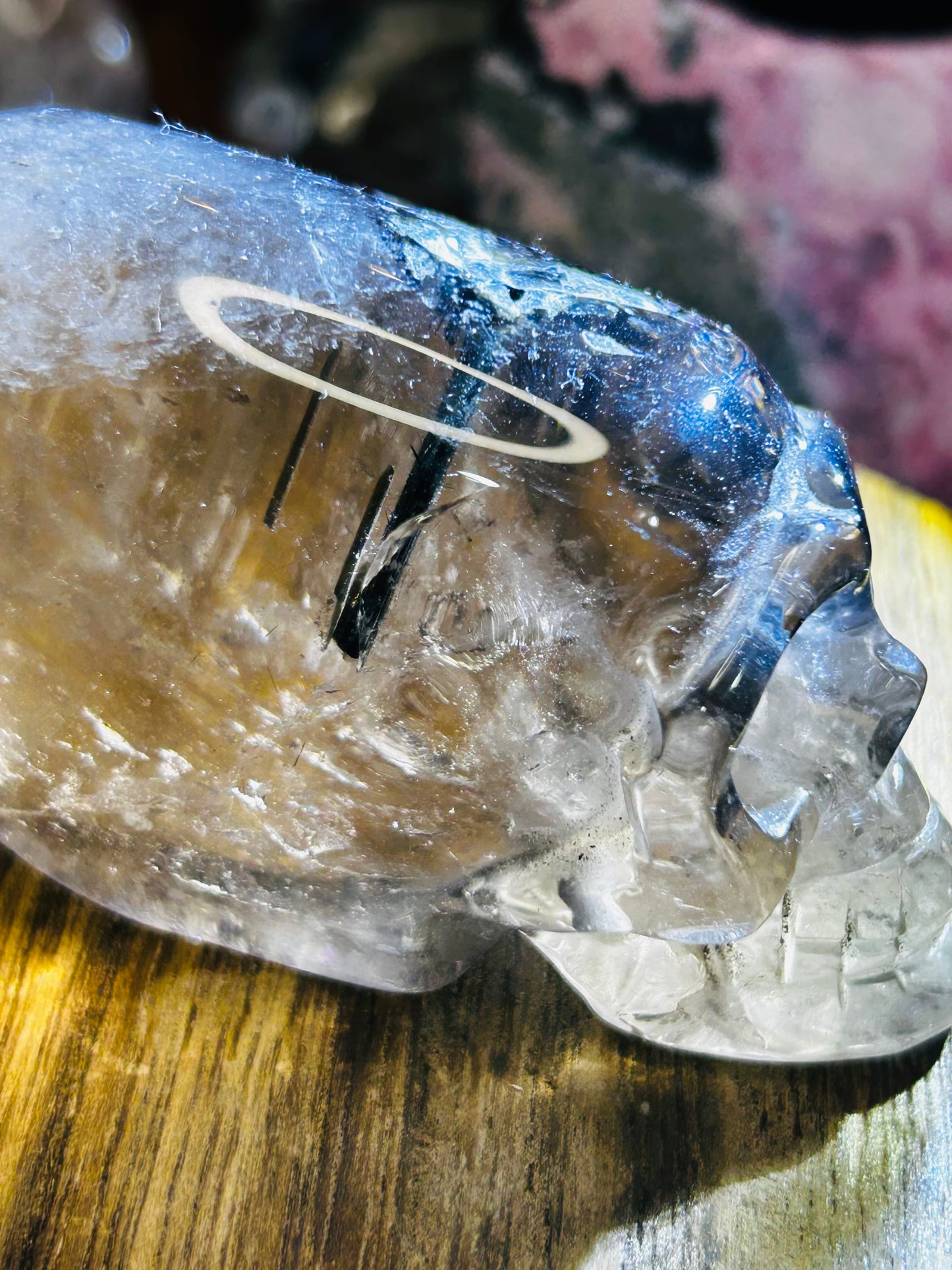 Green tourmaline in smoky quartz