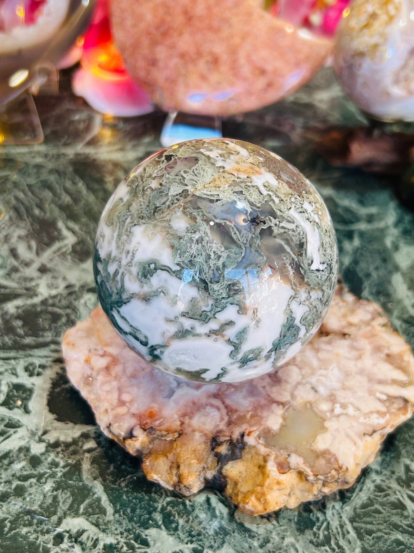 Moss agate sphere