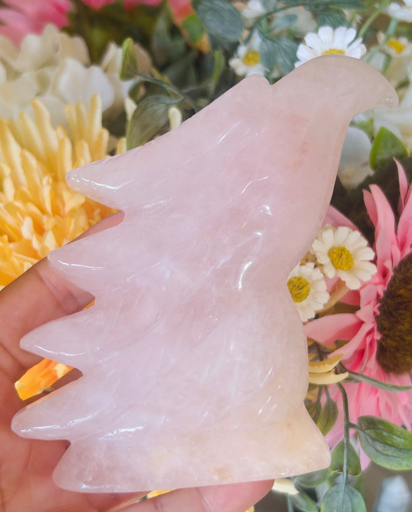 Rose quartz with golden healer eagle head