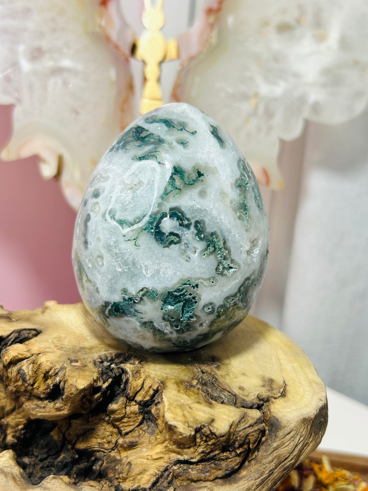 Moss agate druzy egg