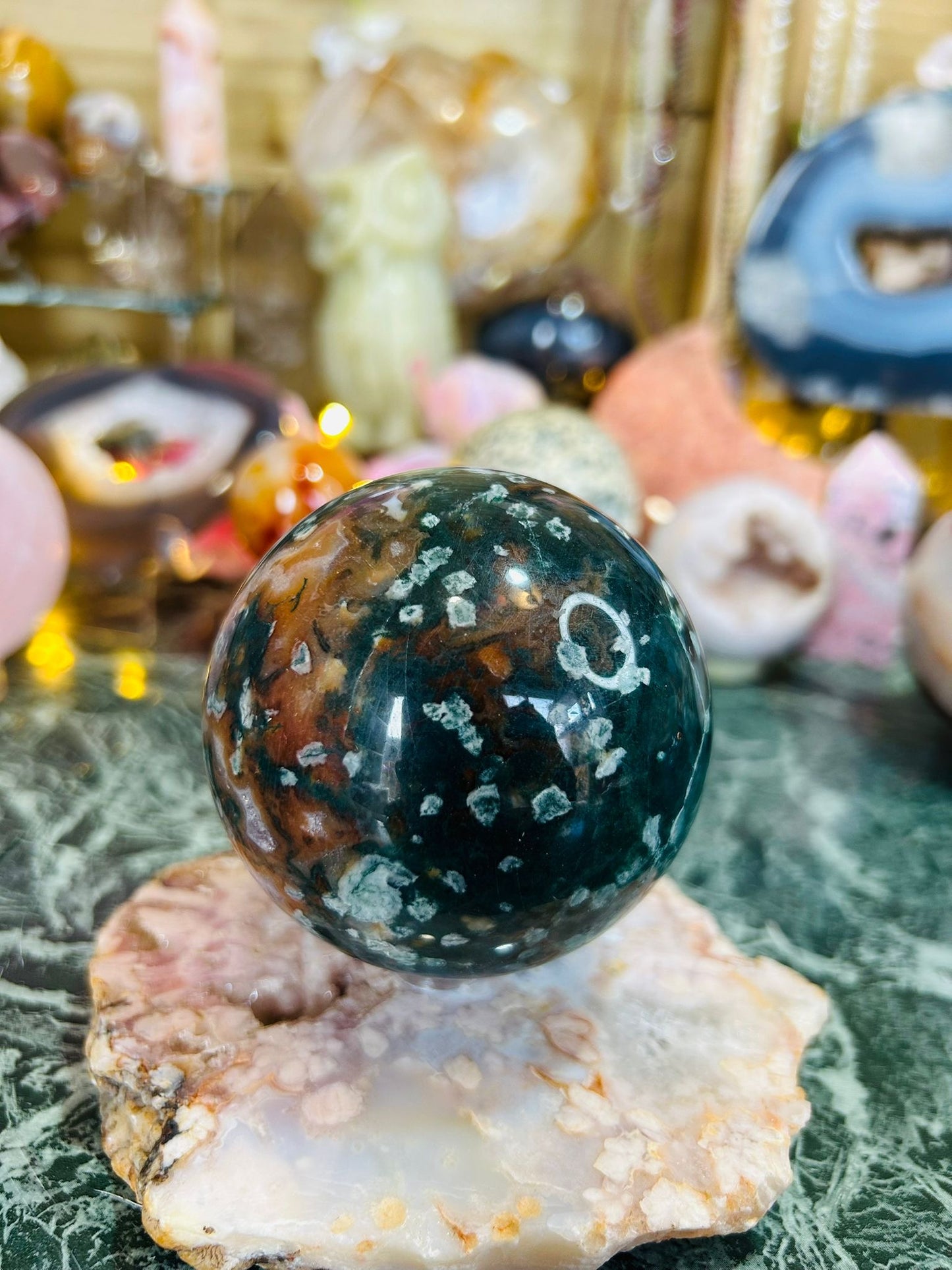 Moss agate uv reactive sphere