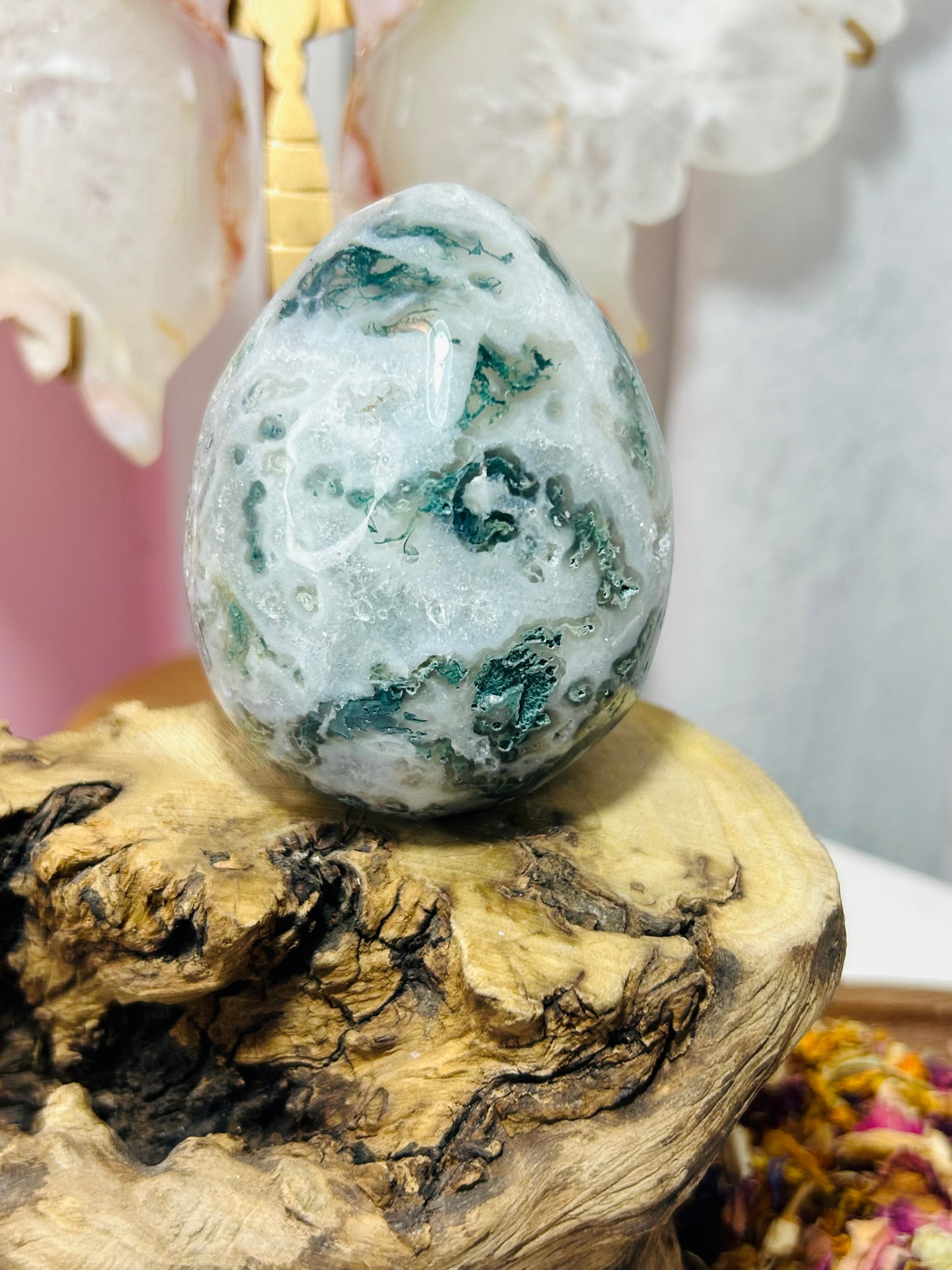 Moss agate druzy egg