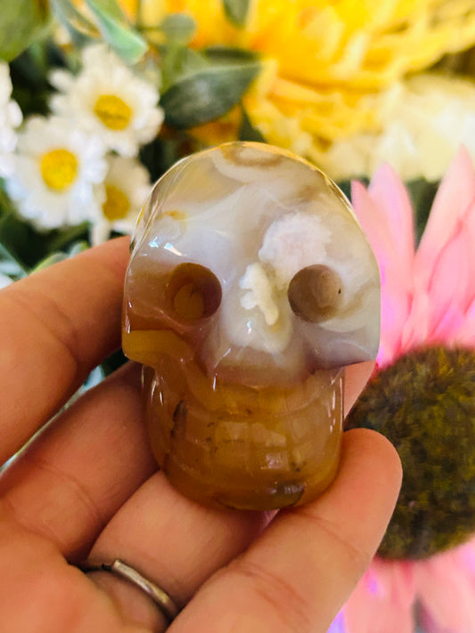 Flower agate with carnelian skull