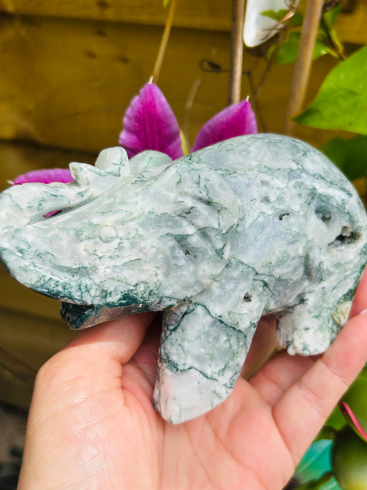 Moss agate elephant