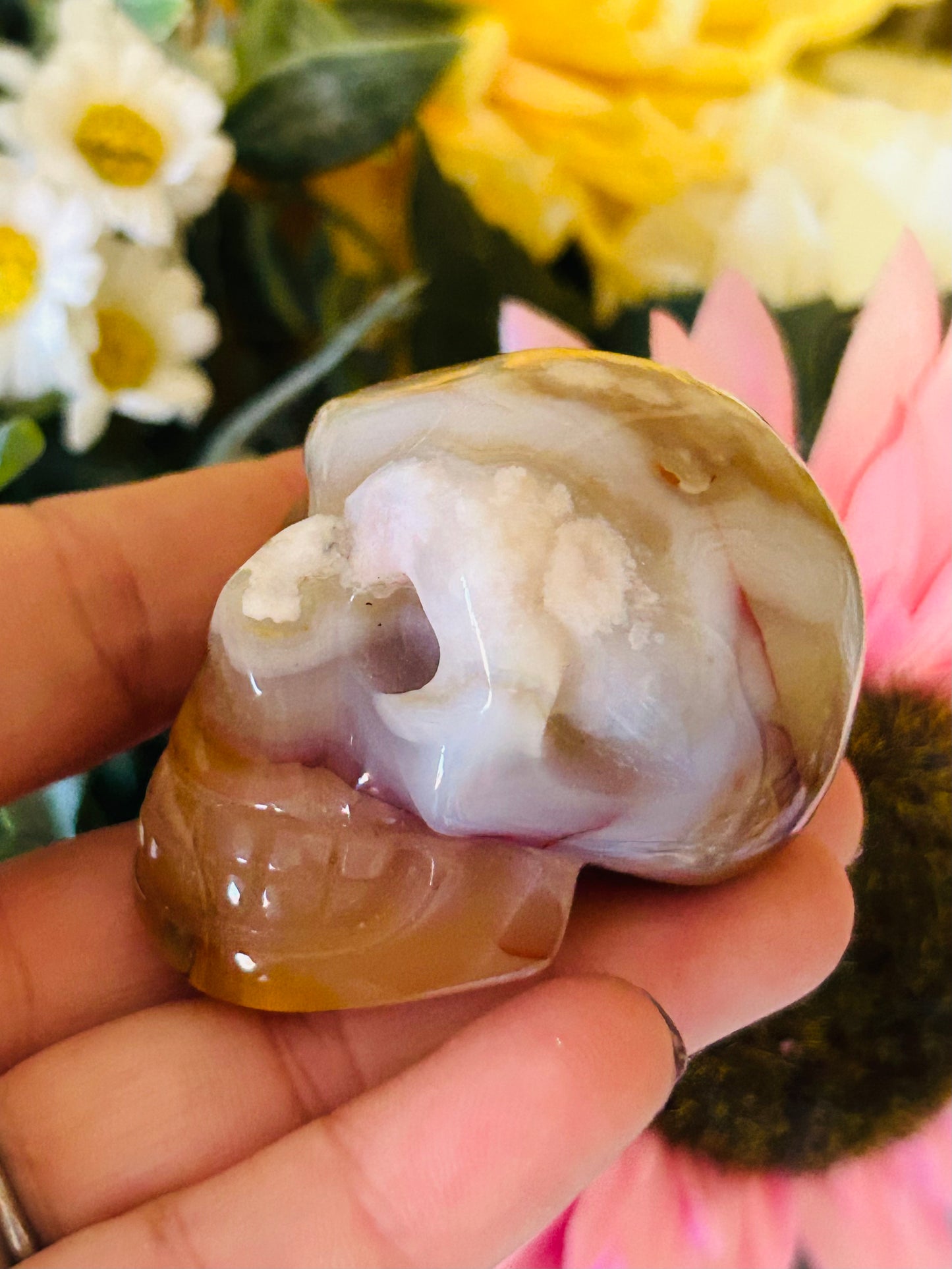 Flower agate with carnelian skull