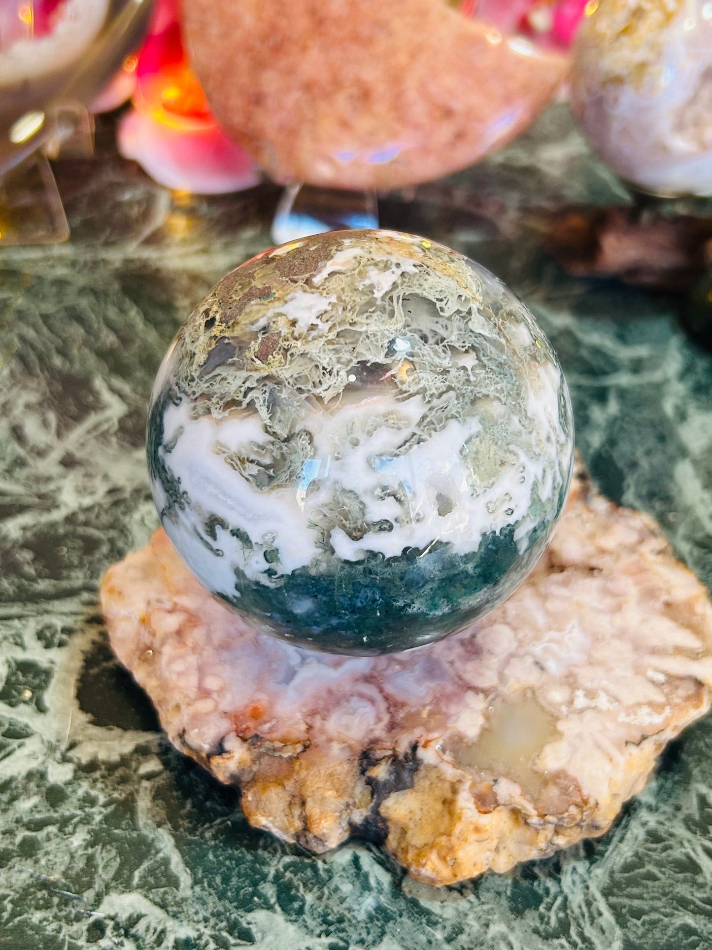 Moss agate sphere