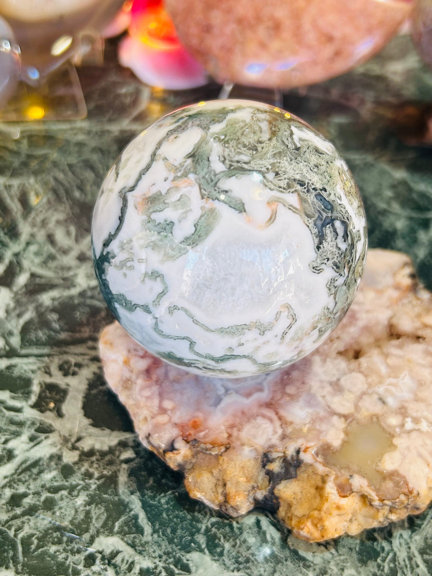 Moss agate sphere