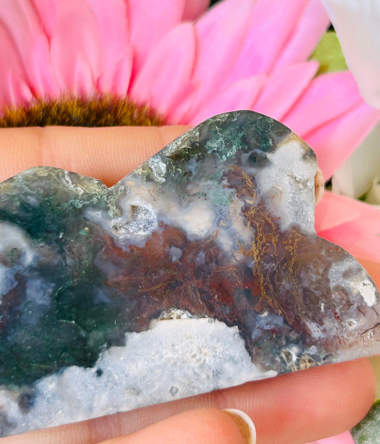Red moss agate cloud with druzy