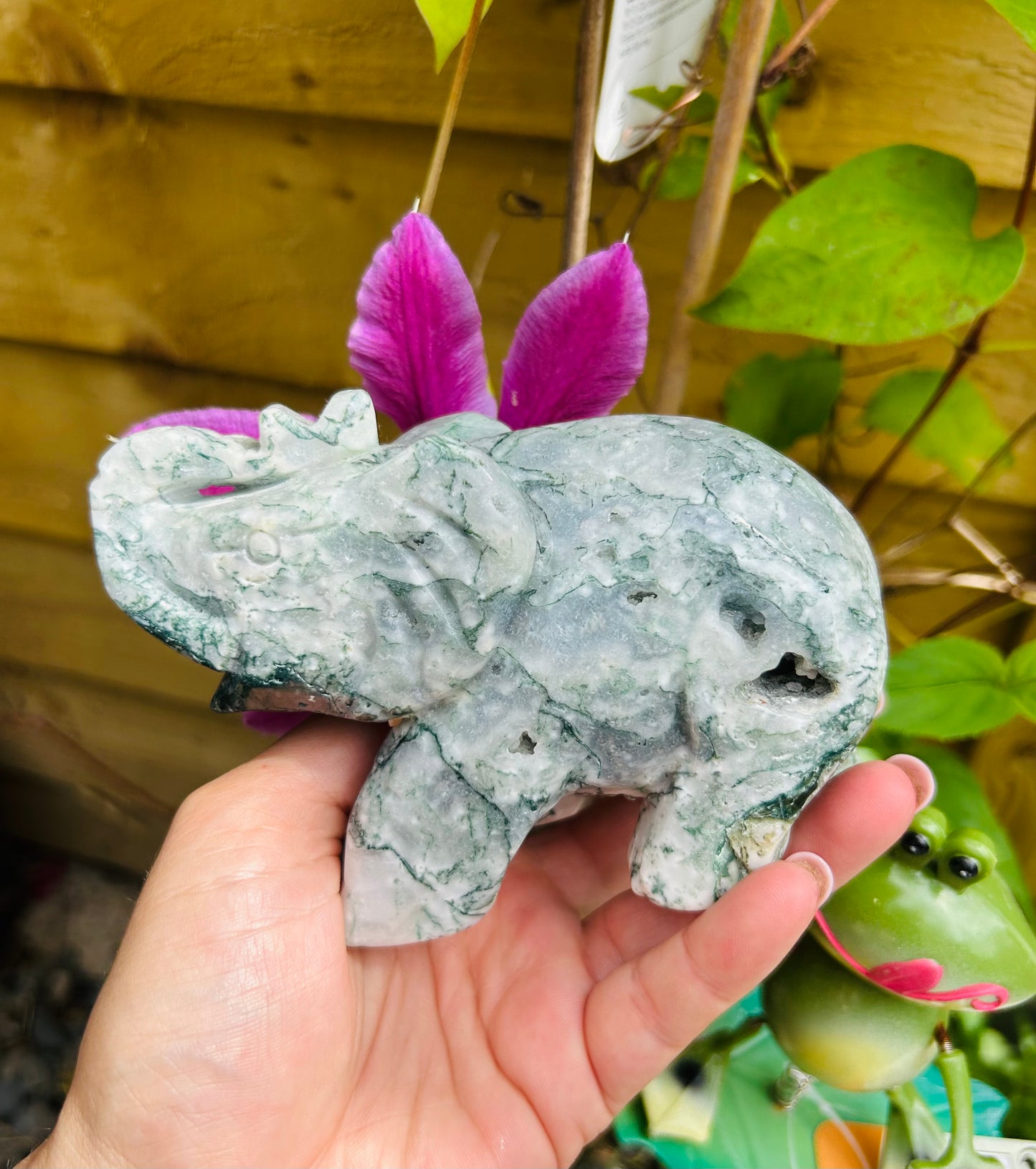 Moss agate elephant