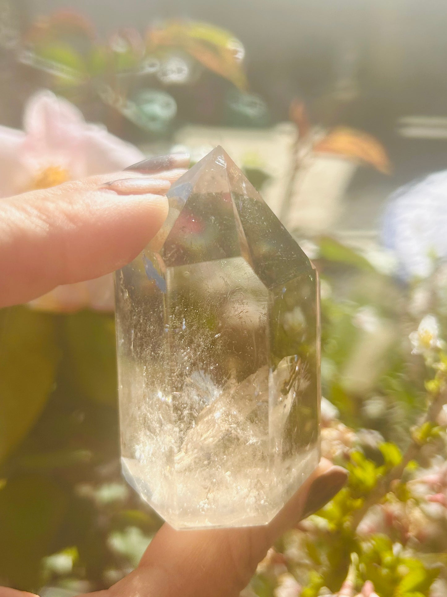 Smoky quartz tower with rutile