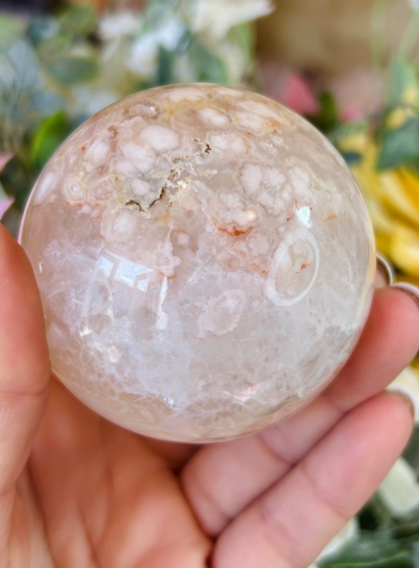 Flower agate sphere