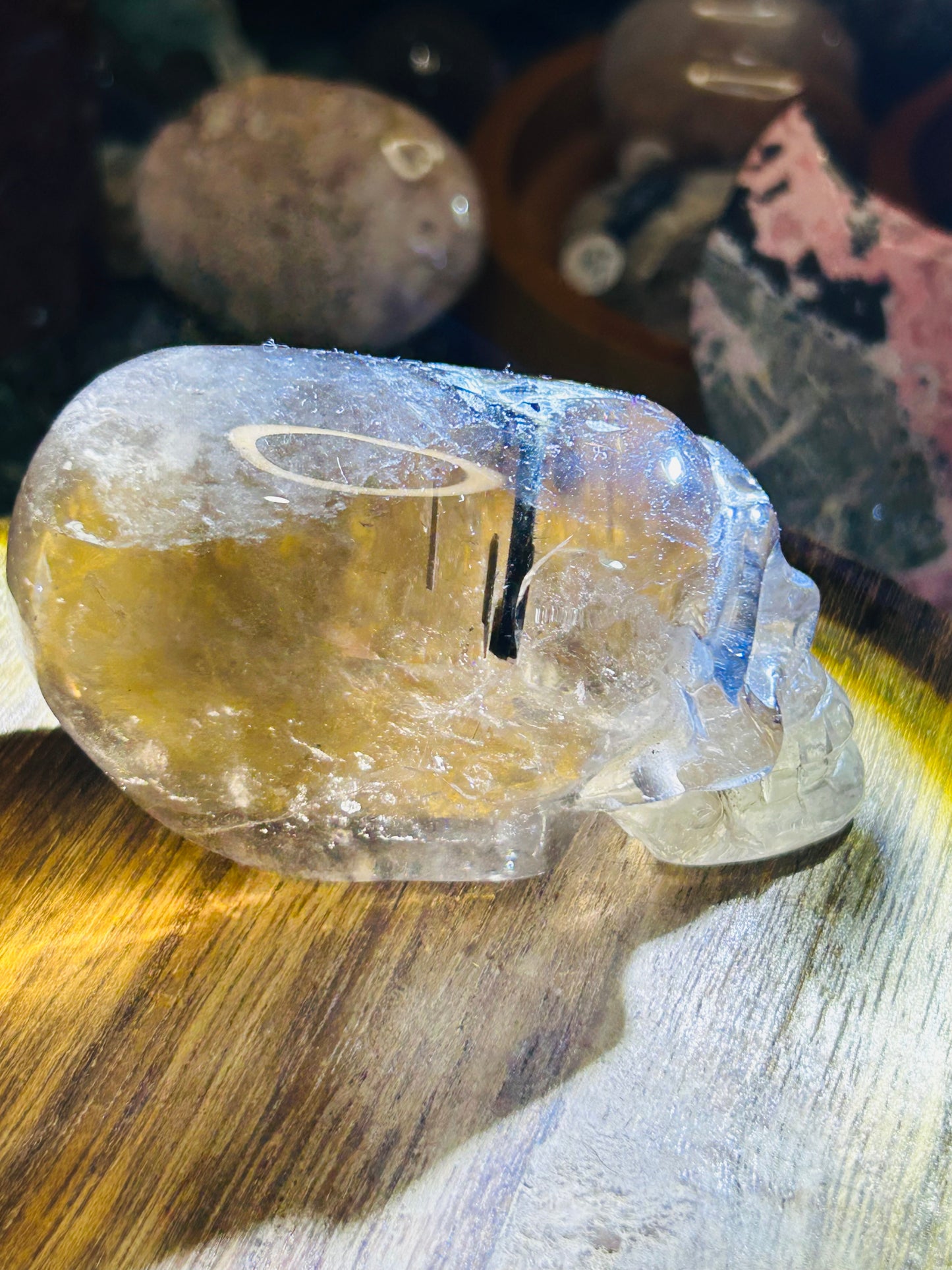 Green tourmaline in smoky quartz