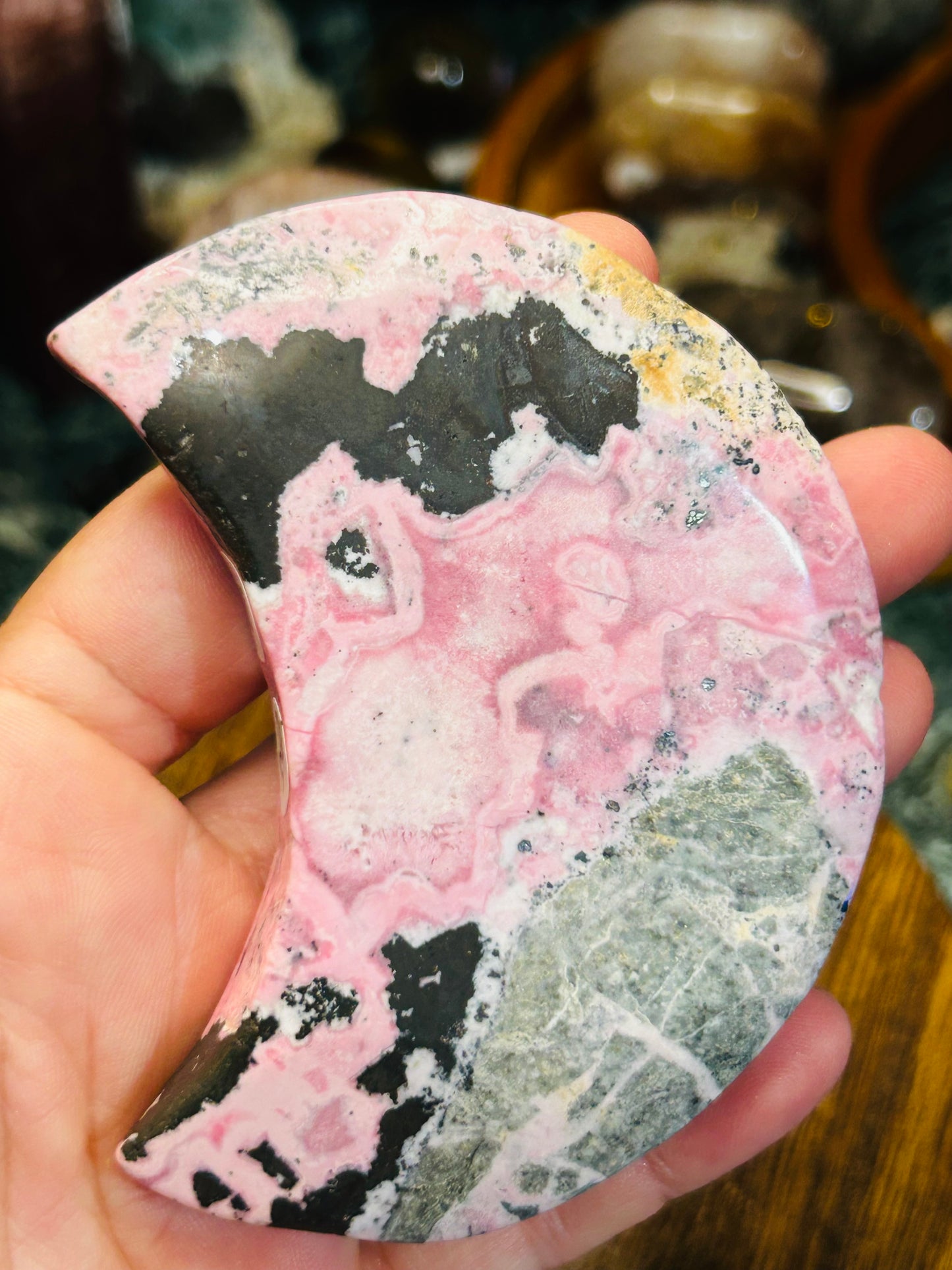 Peruvian Rhodonite moon - no stand