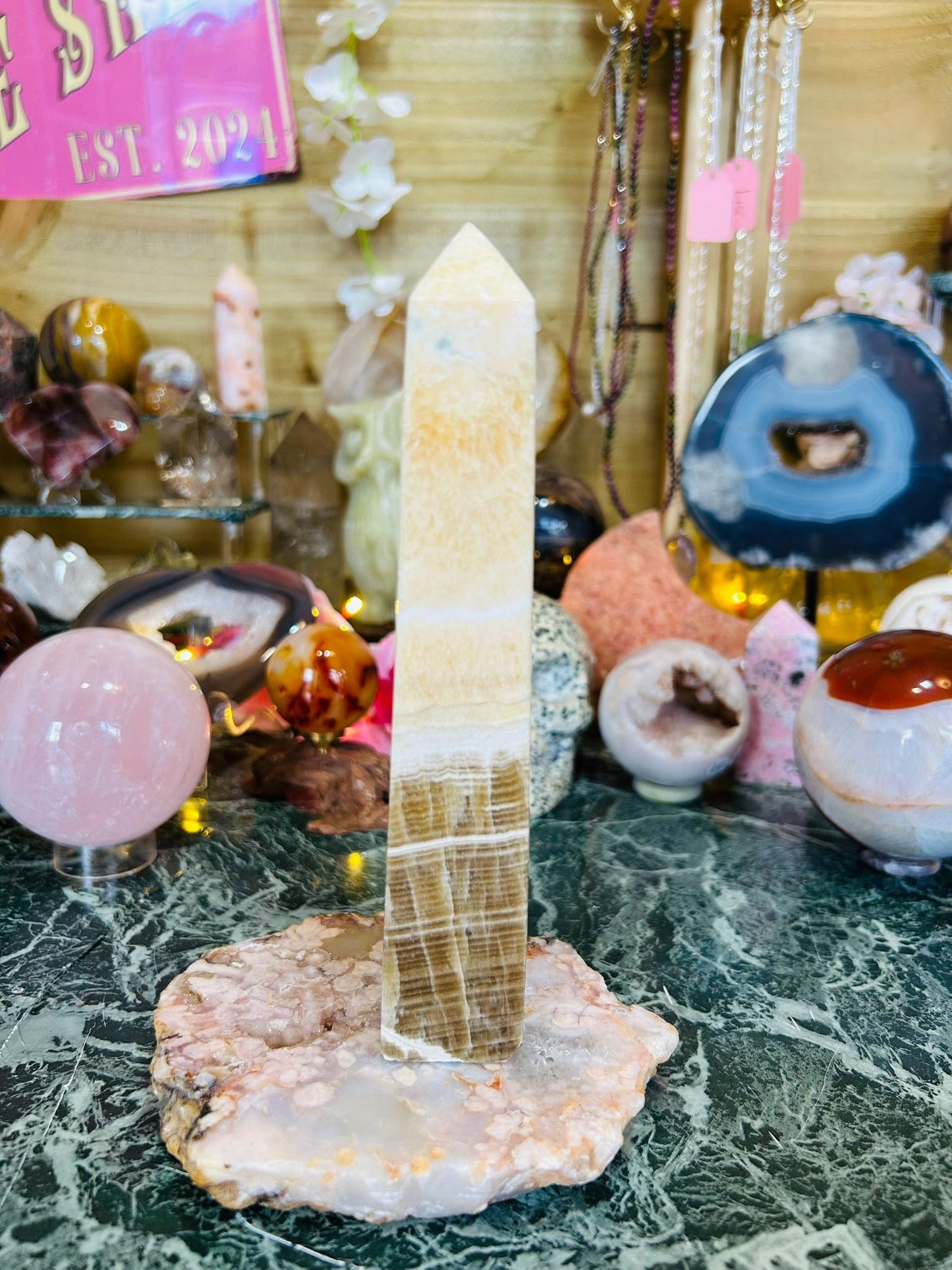 Chocolate Orange calcite tower