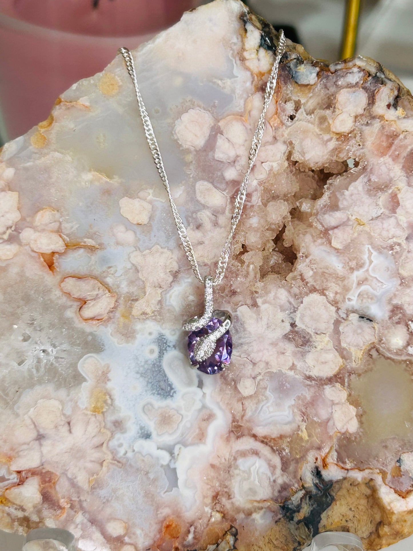 Amethyst snake pendant on s925 20” chain