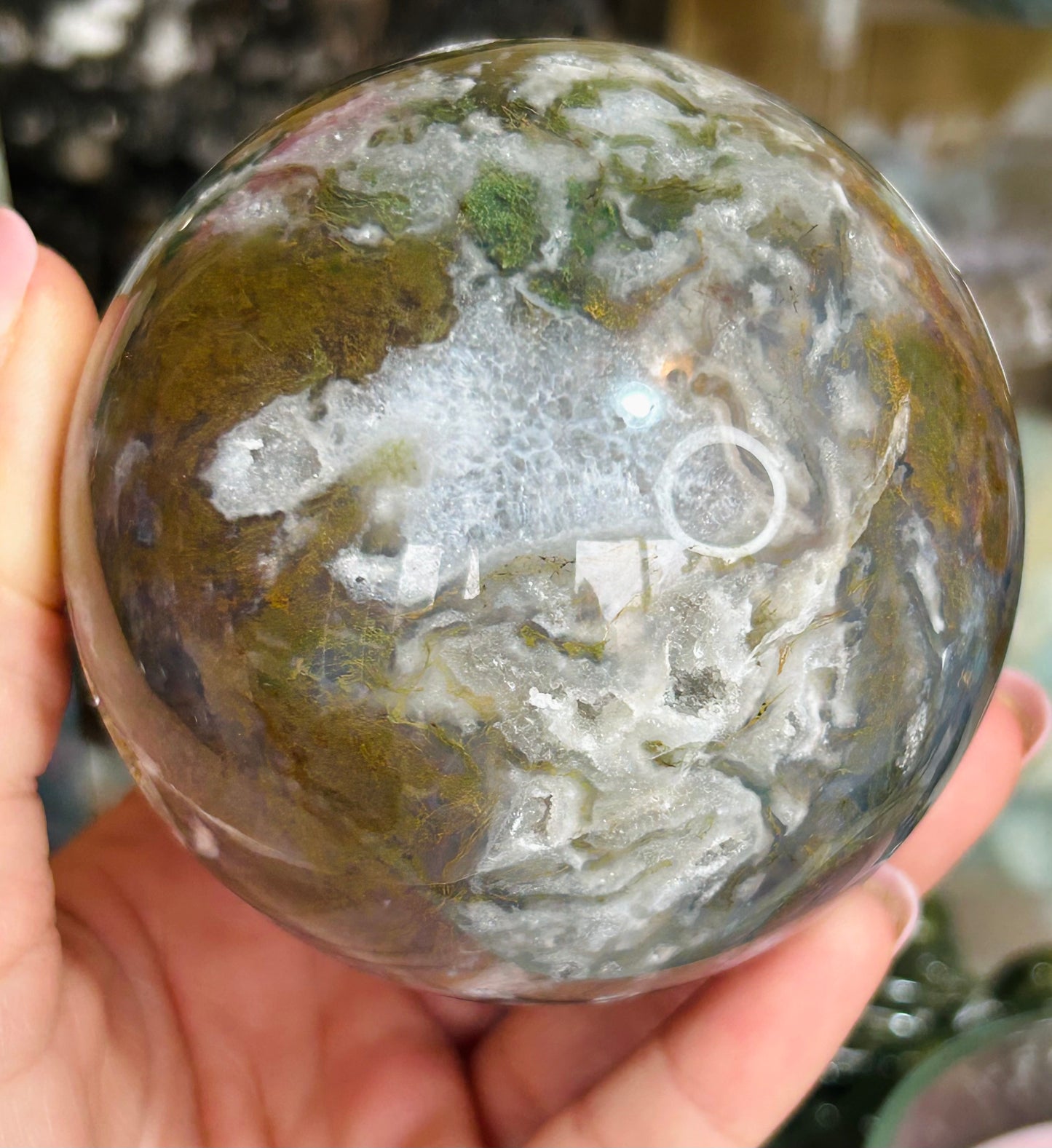 Moss agate druzy sphere