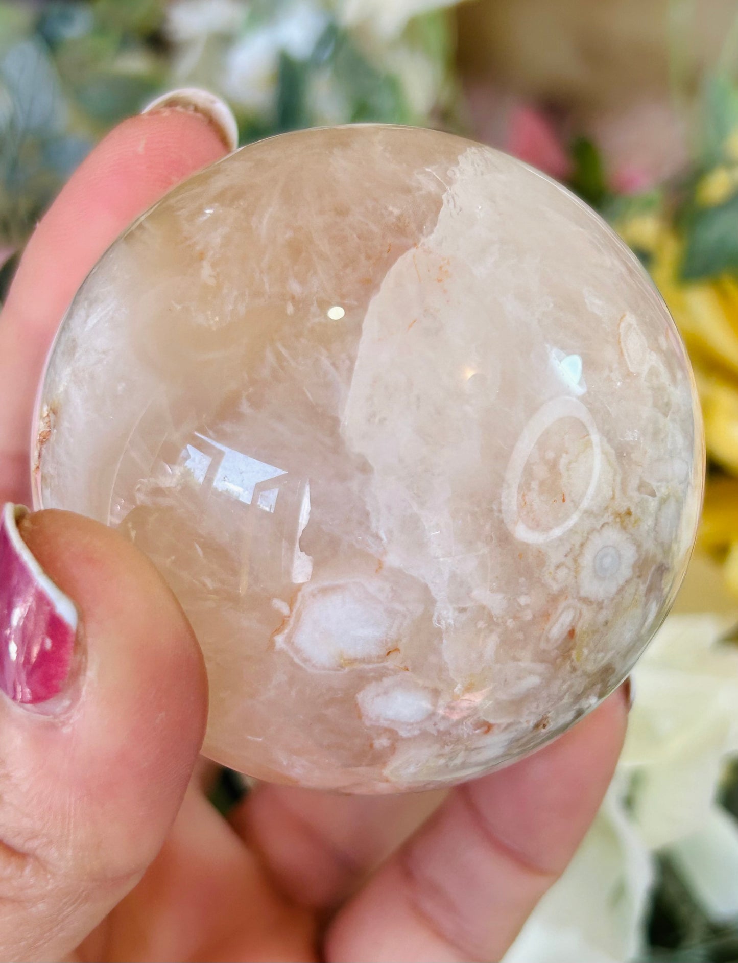 Flower agate sphere