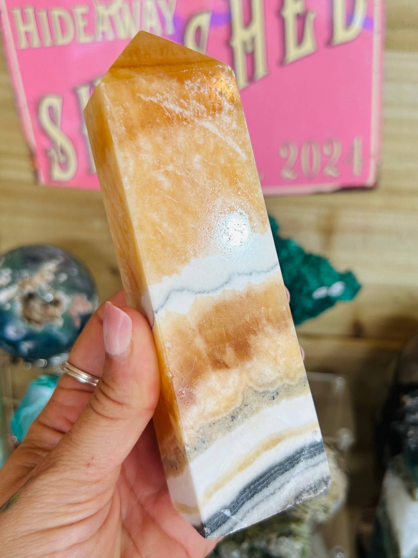 Orange calcite tower