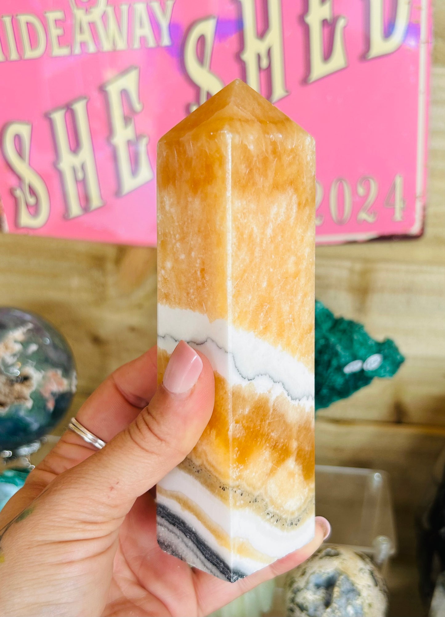 Orange calcite tower