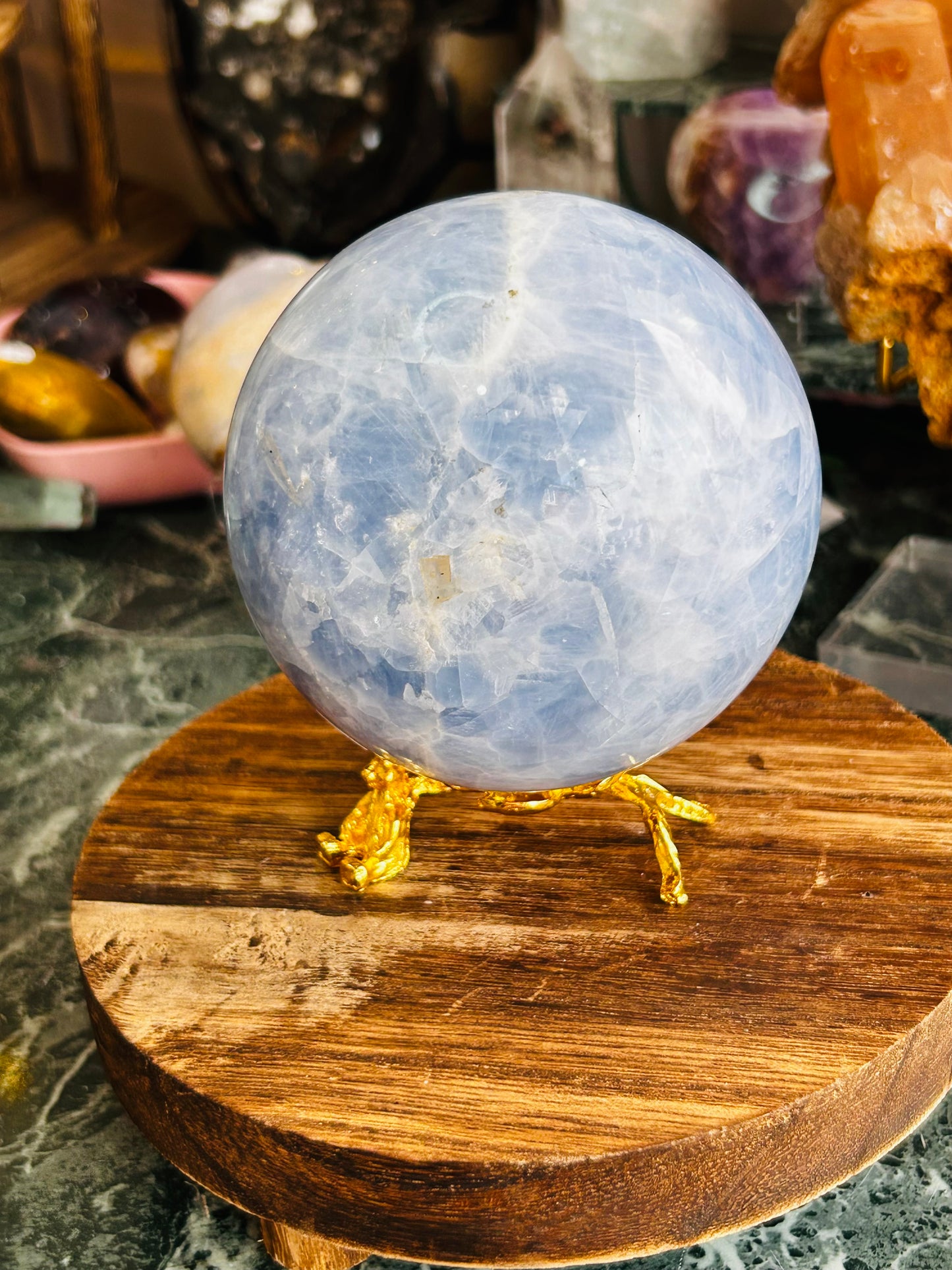 Blue celestite sphere