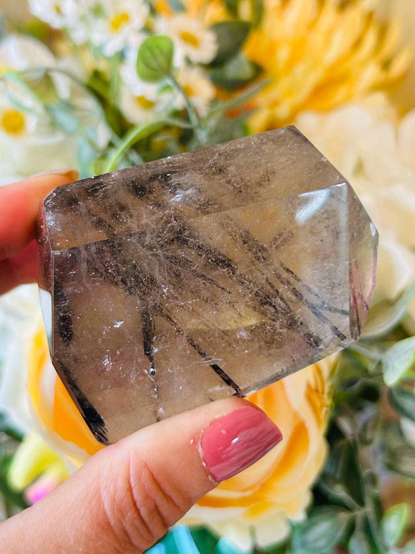 Smoky quartz with black tourmaline Freeform