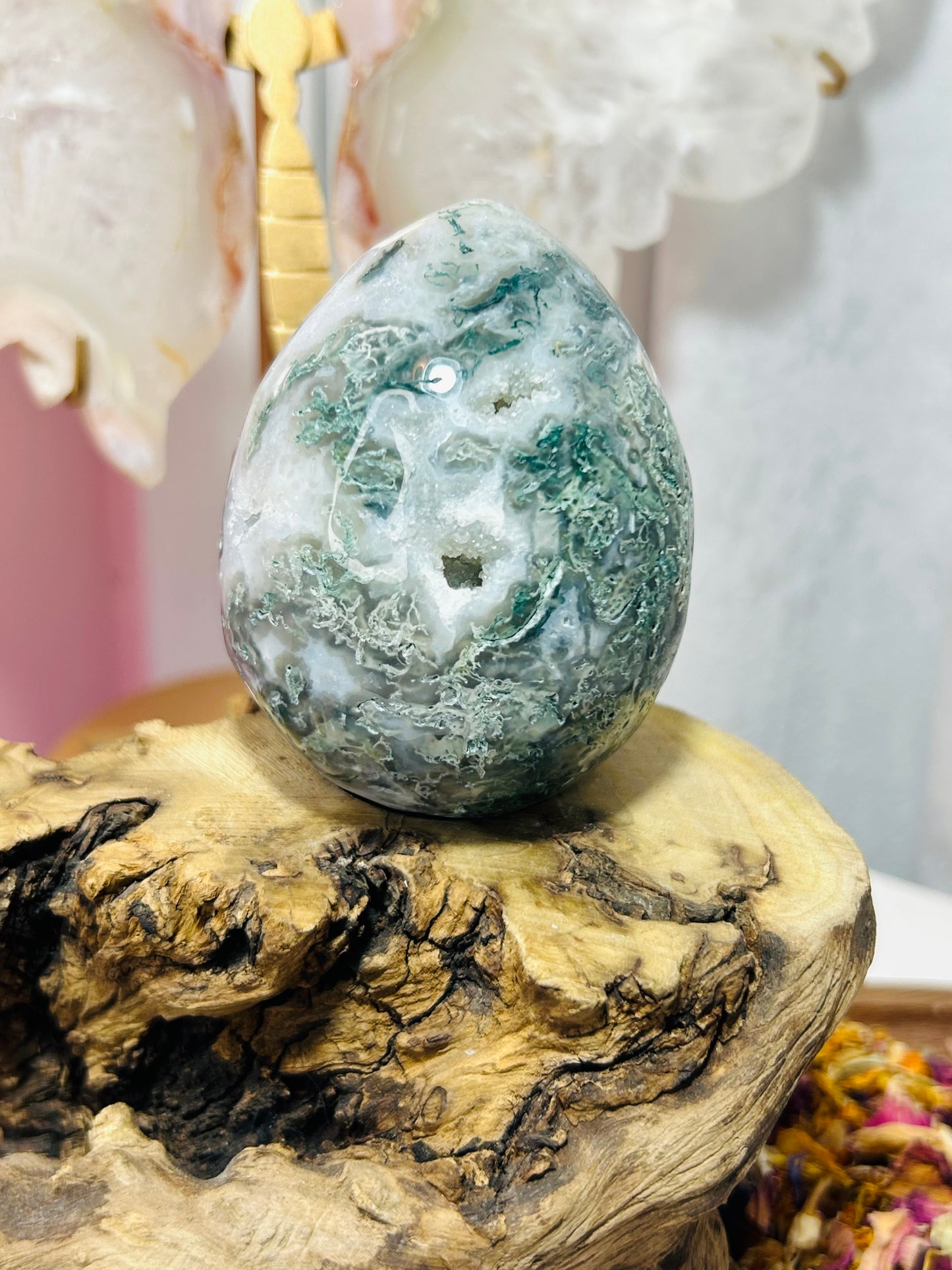 Moss agate druzy egg