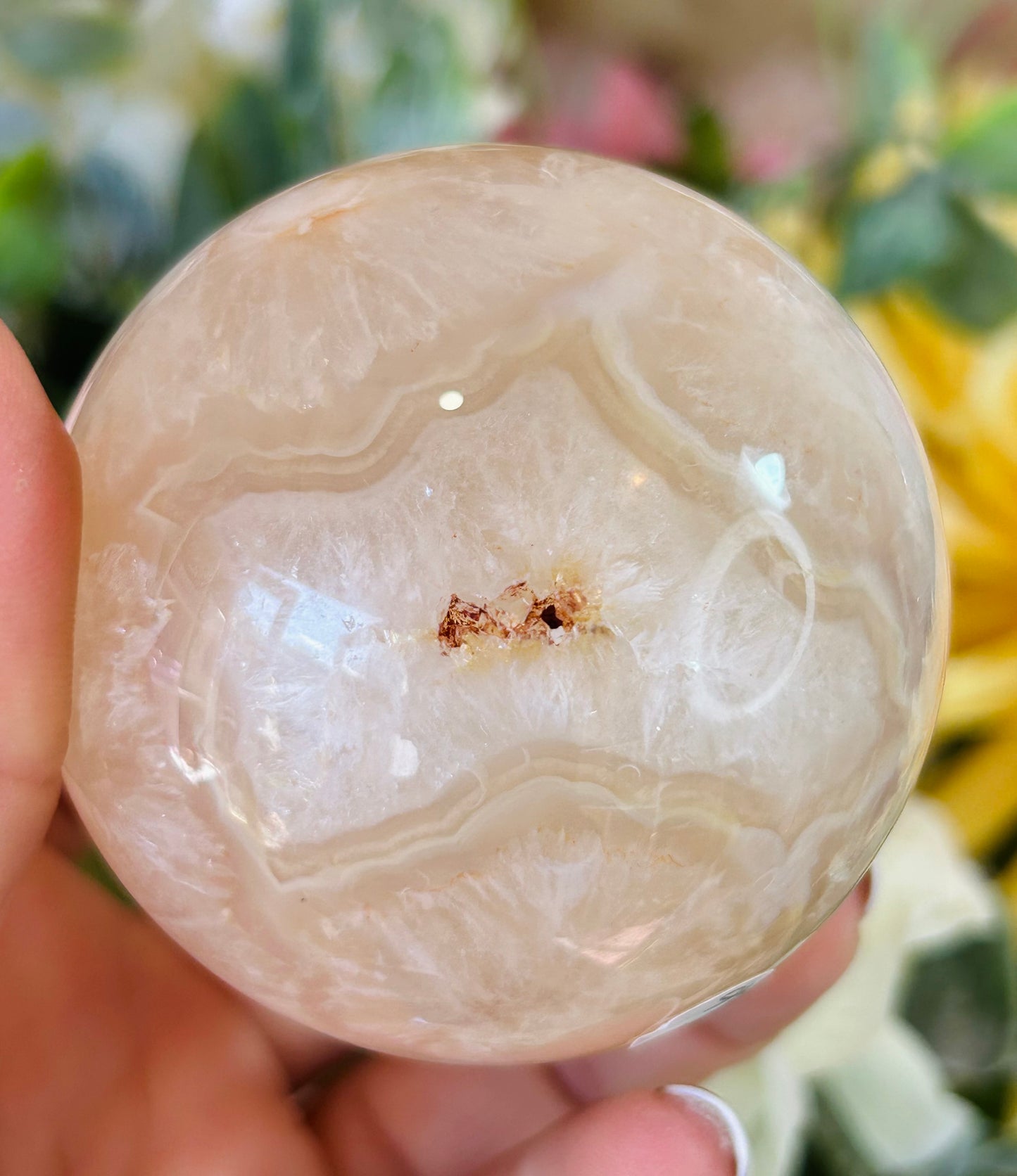 Flower agate sphere