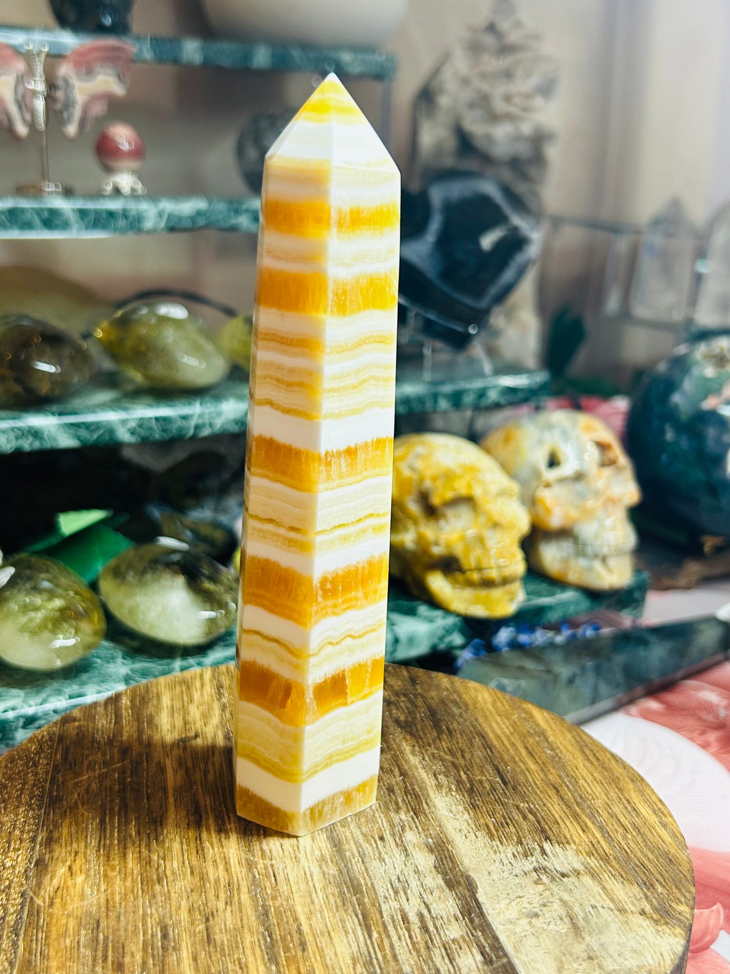 Orange calcite banded tower