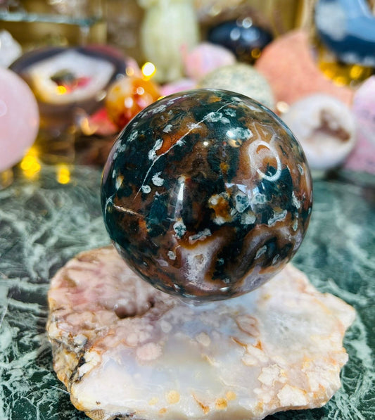 Moss agate uv reactive sphere