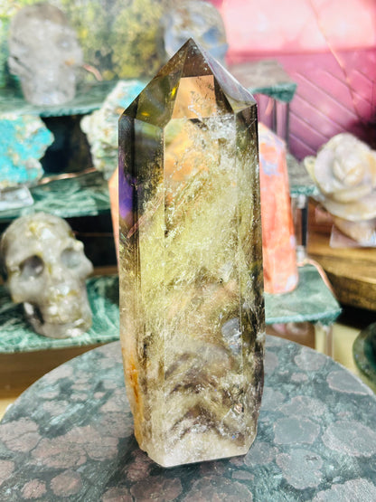 Smoky citrine tower with phantom