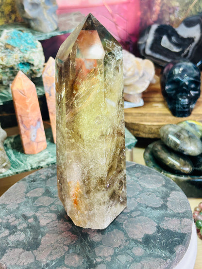 Smoky citrine tower with phantom