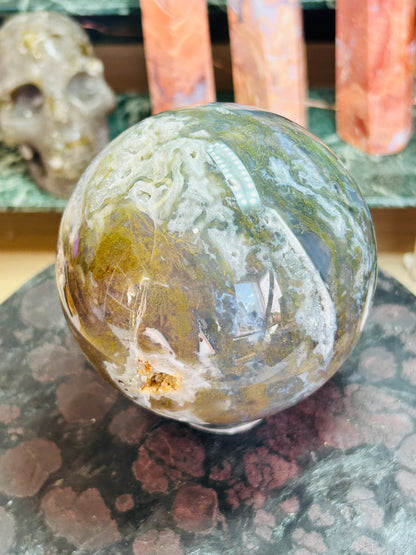 Moss agate druzy sphere