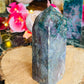 Moss agate with ocean jasper tower