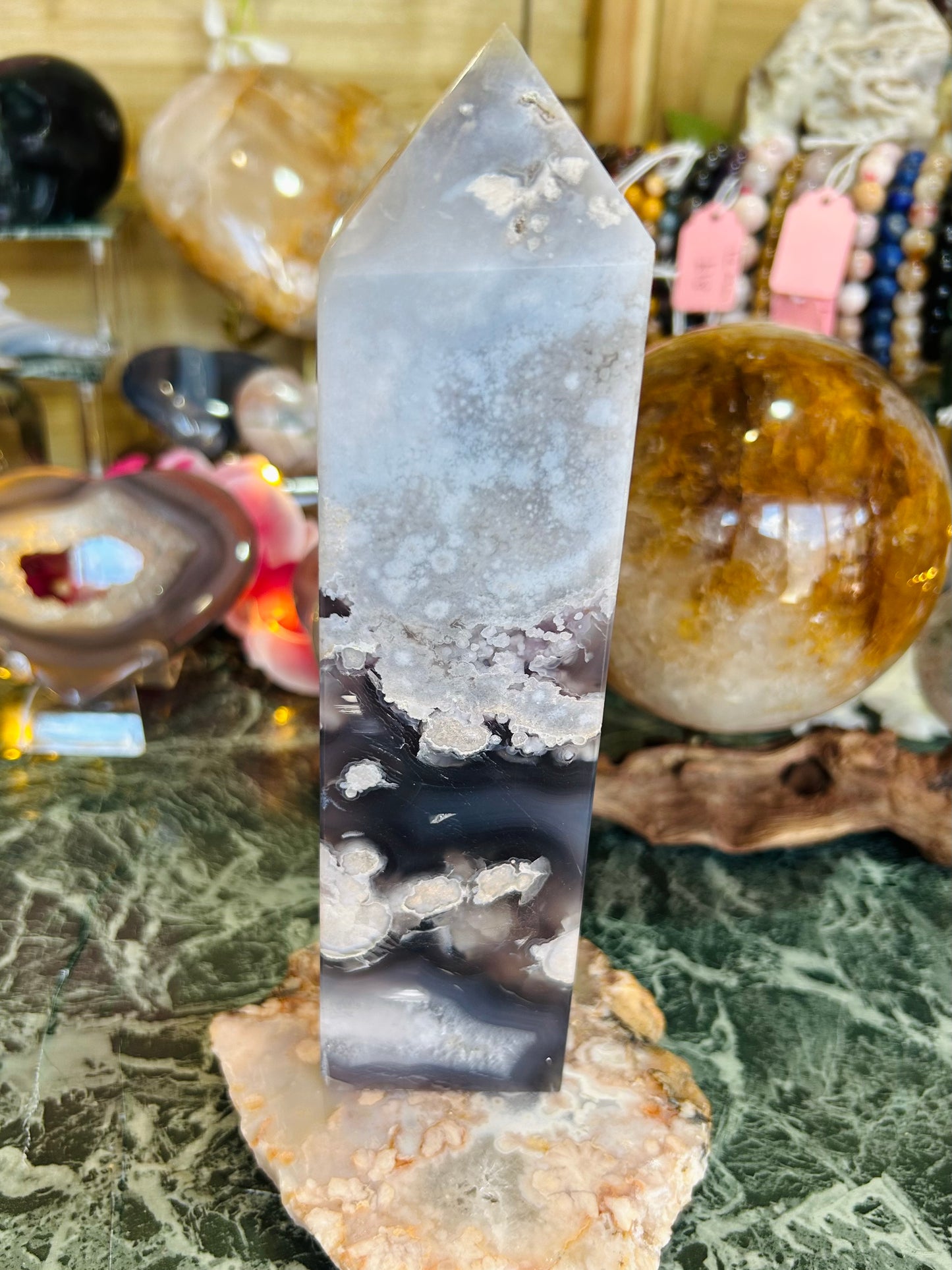 Blue flower agate tower