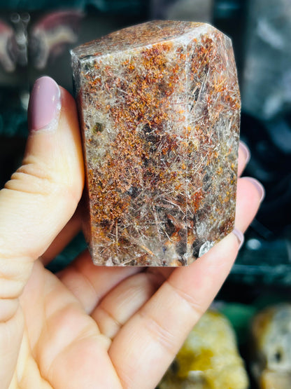 Garden quartz with rutile and green tourmaline Freeform