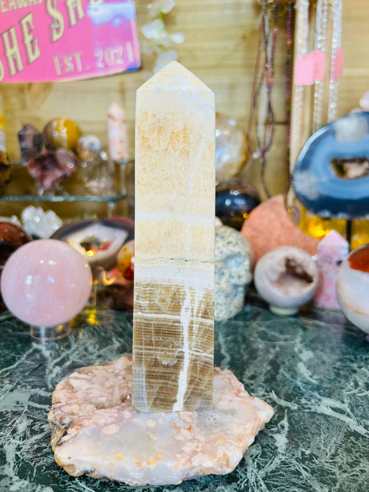 Chocolate Orange calcite tower