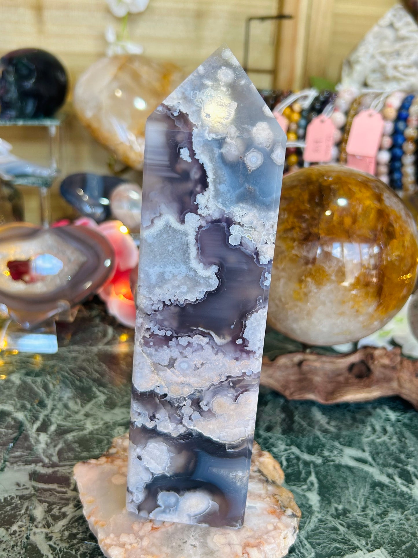 Blue flower agate tower