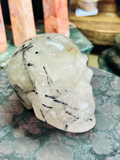 Tourmaline in quartz skull