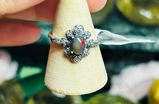 Black Opal s925 adjustable ring