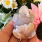 Flower agate frog with druzy