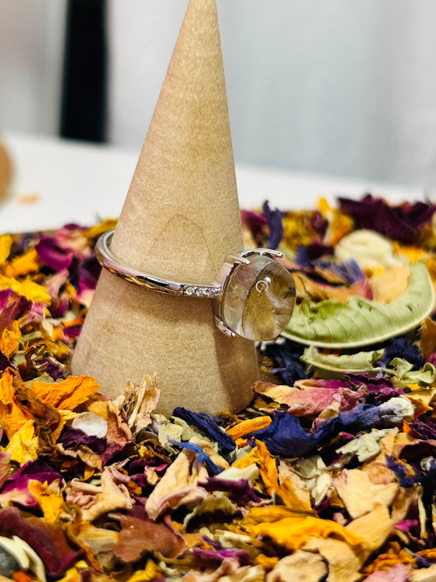 Dentritic quartz adjustable S925 ring