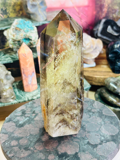 Smoky citrine tower with phantom
