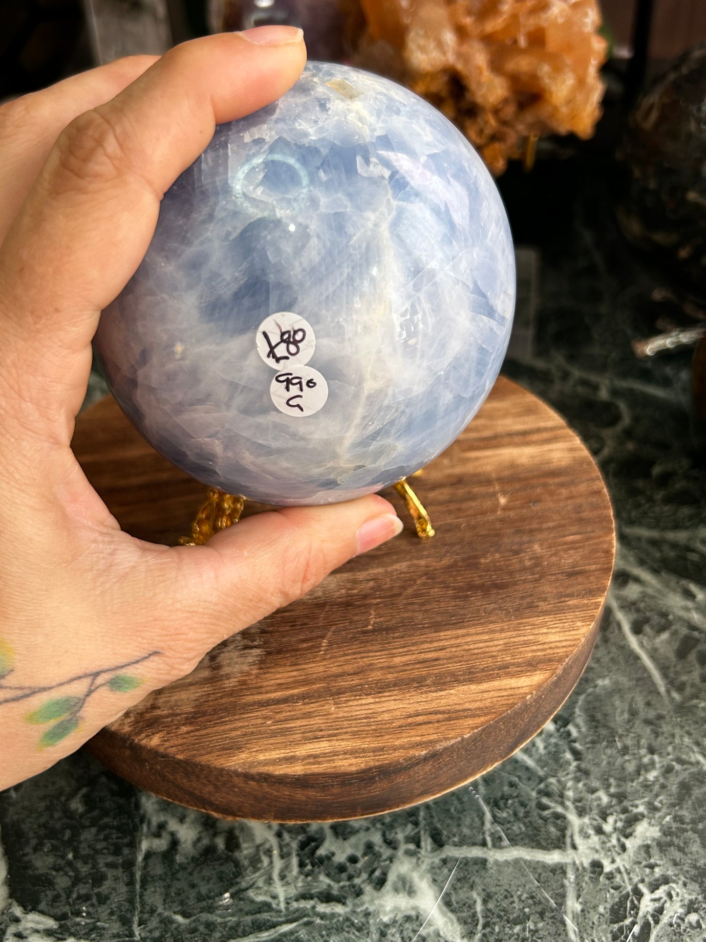 Blue celestite sphere