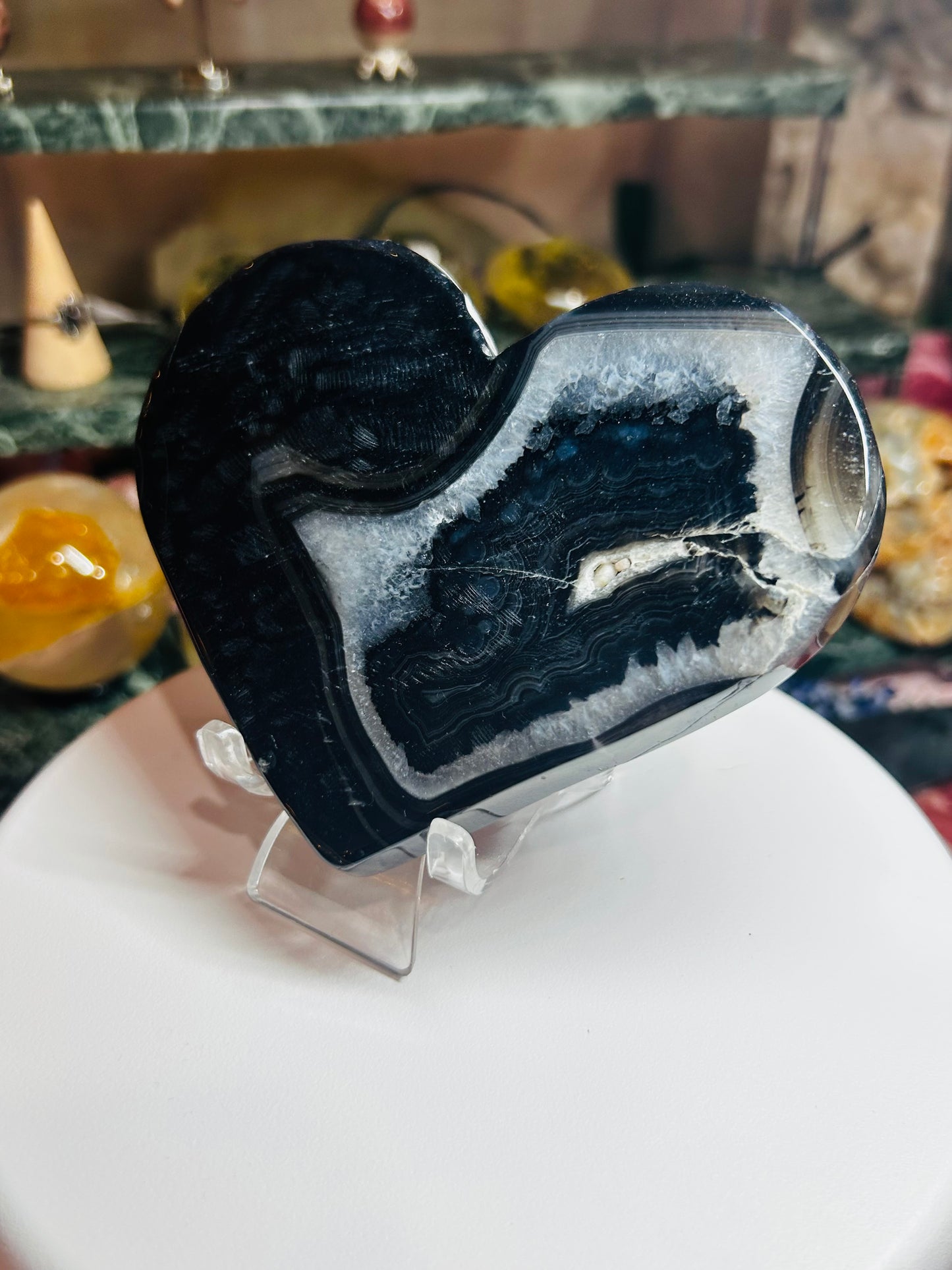 Black agate druzy heart