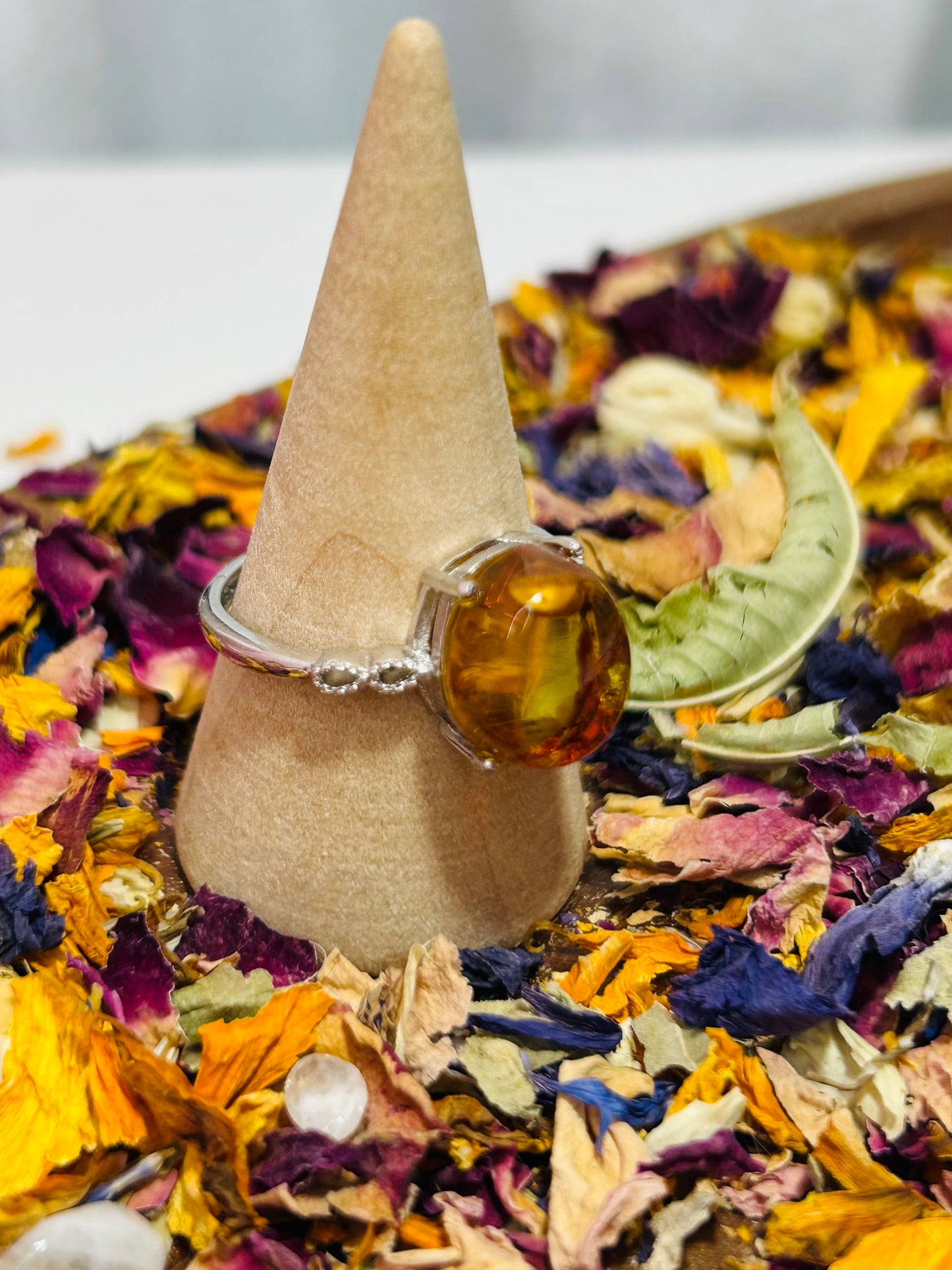 Amber adjustable S925 ring