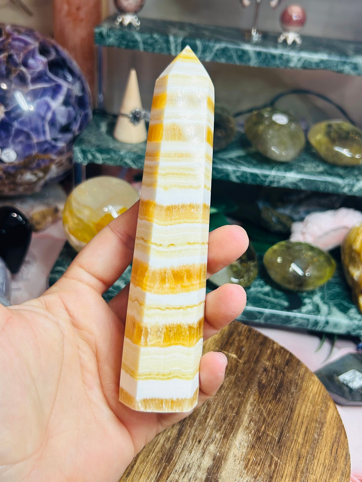 Orange calcite banded tower